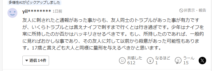 17歳少年殺人コメント