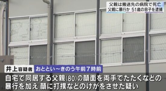 埼玉県越谷市、80歳の父親の顔を叩く